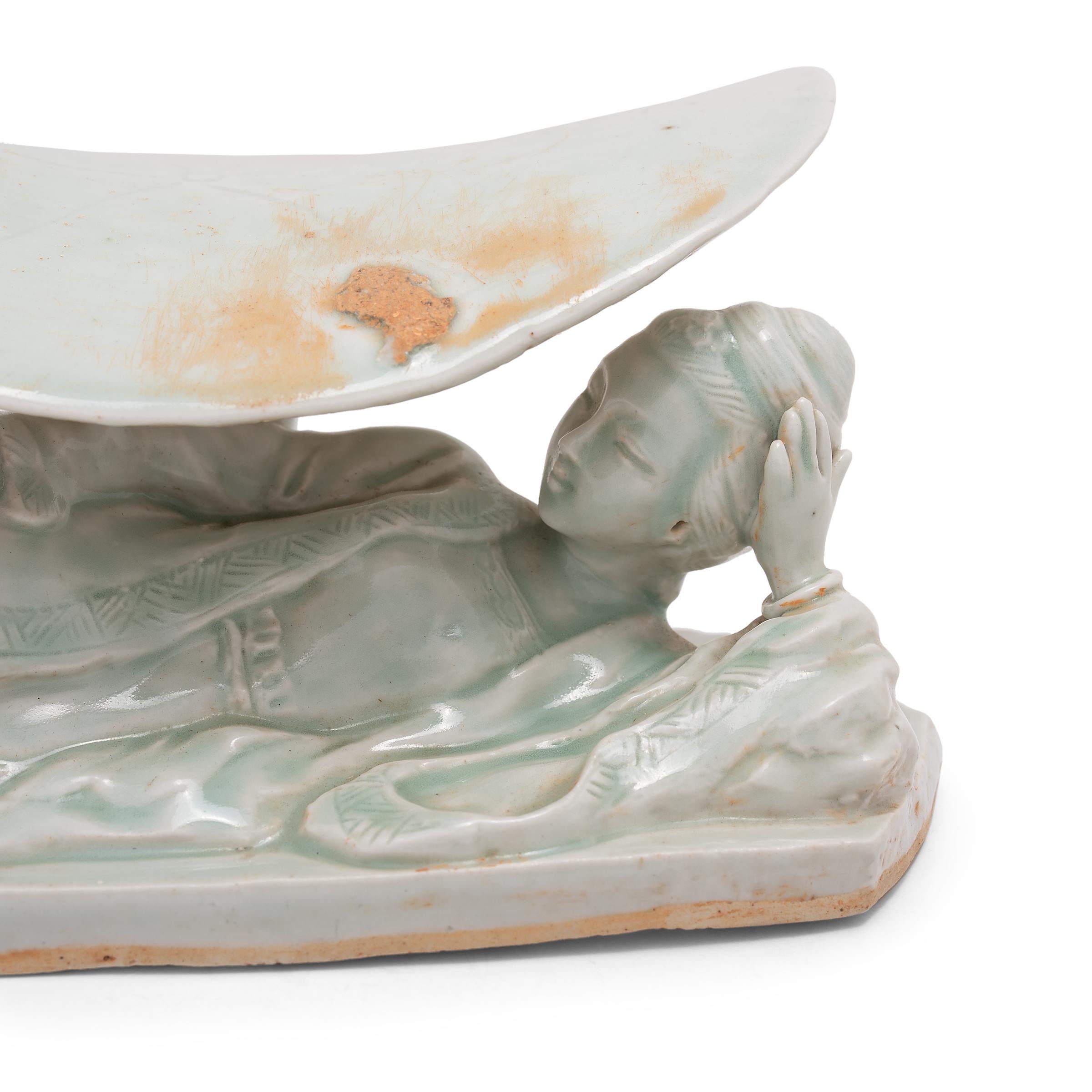 19th Century Chinese Celadon Guanyin Headrest, c. 1850