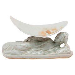 Chinese Celadon Guanyin Headrest, c. 1850