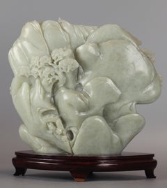 Chinese celadon jade carving of a landscape