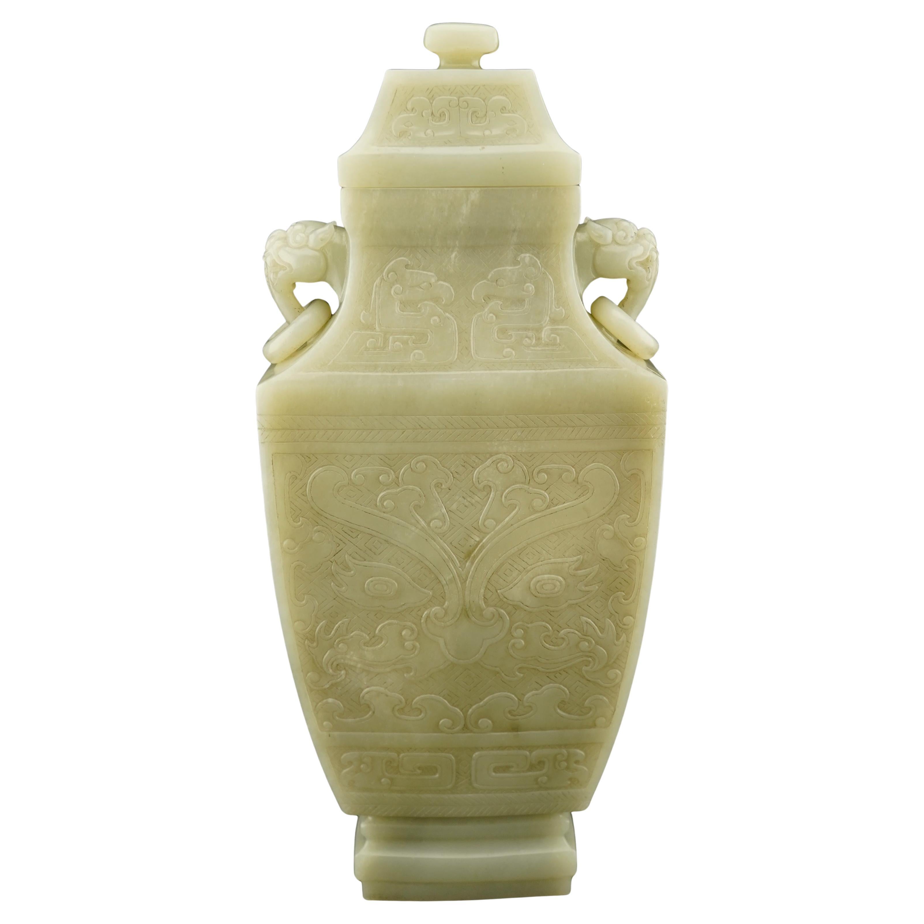 Chinese Celadon Jade Vase and Coverlkk