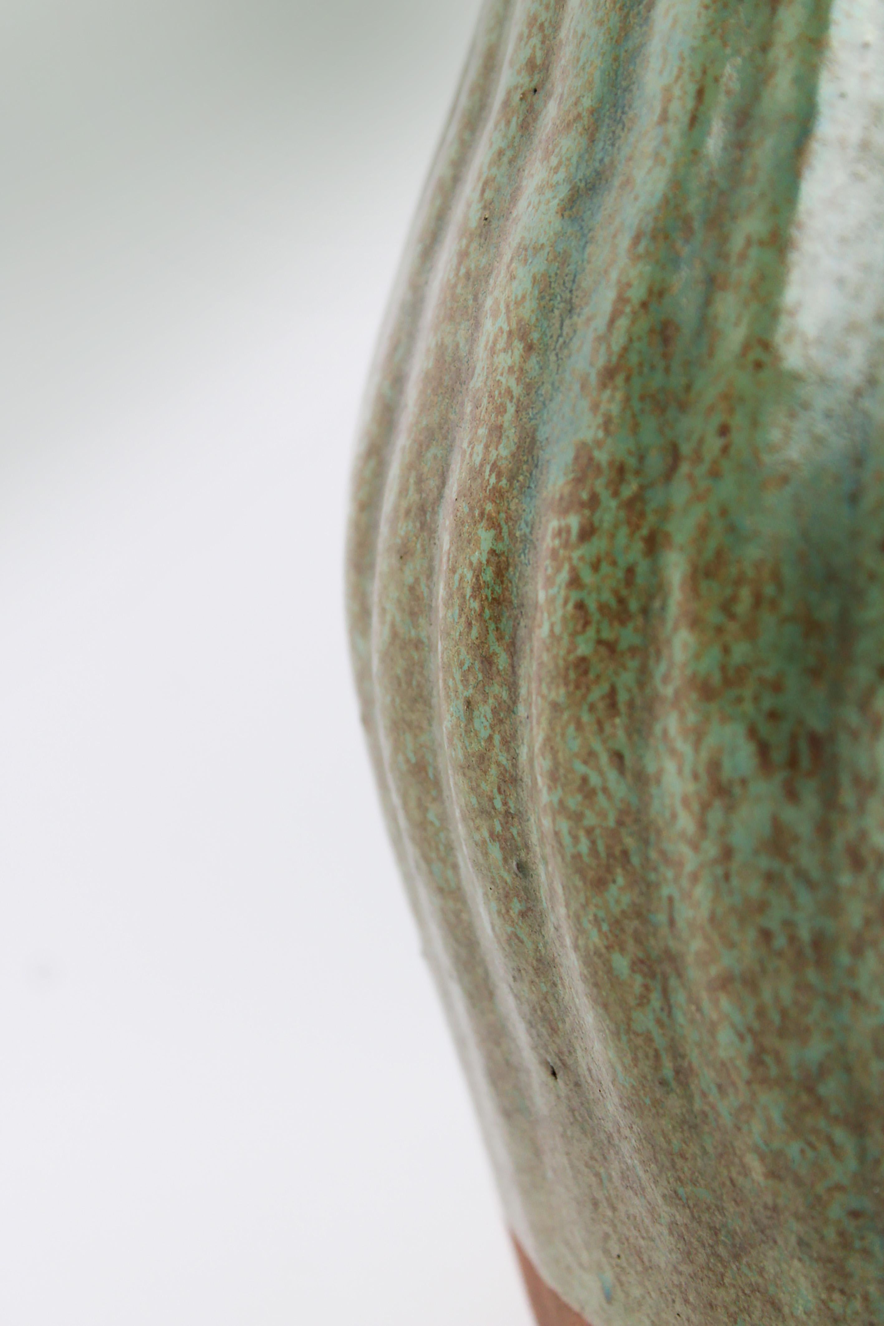 Glazed 19th century Green Celadon Ginger Jar fluted glazed stoneware Longquan China For Sale