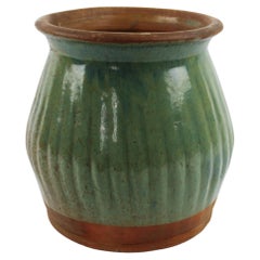 Antique 19th century Green Celadon Ginger Jar fluted glazed stoneware Longquan China