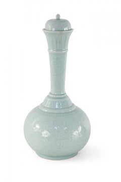 Chinesische Celadon-Porzellanvase mit Deckel aus dem 20. Jahrhundert