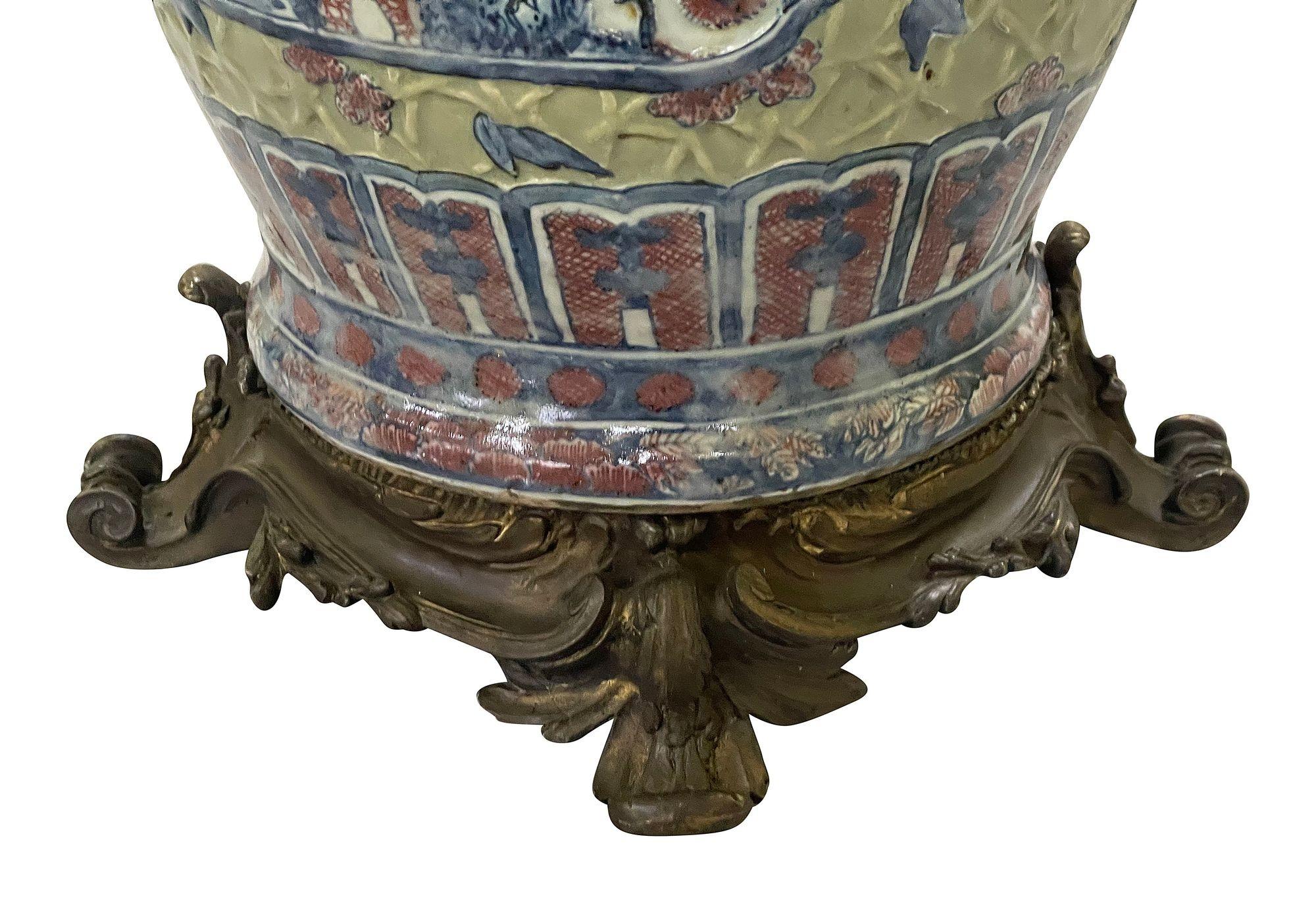 Hand-Painted Chinese Celadon porcelain Vase / lamp, circa 1860. For Sale