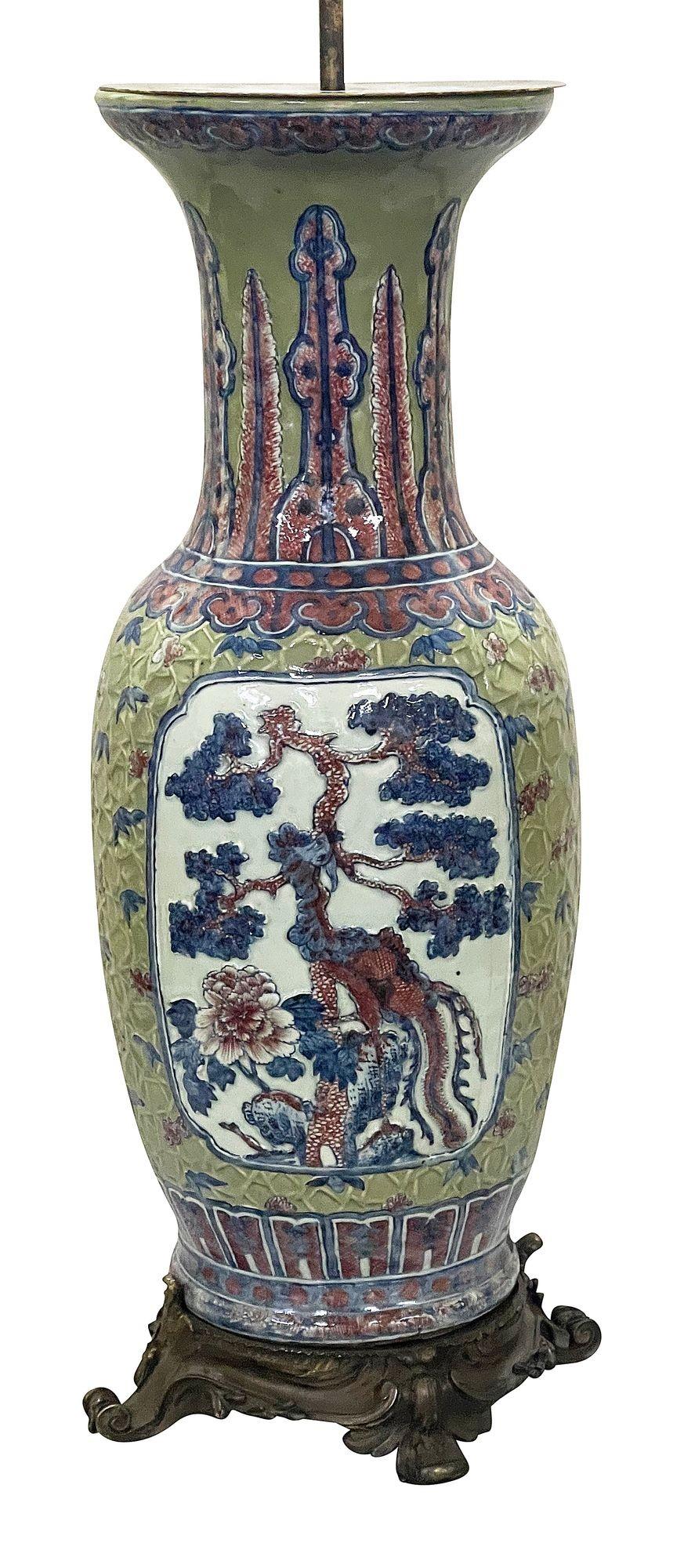 Chinese Celadon porcelain Vase / lamp, circa 1860. For Sale 1