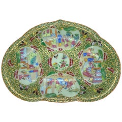 Chinese Famille Verte Rose Medallion Crescent-Shaped Bone Dish, Canton, c. 1890