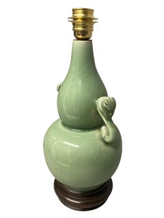 Chinese Celadon Twin Handled Vase Lamp
