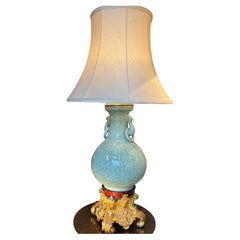 Chinese Celadon Vase Lamp with a French 19 Century Gilt Bronze Base