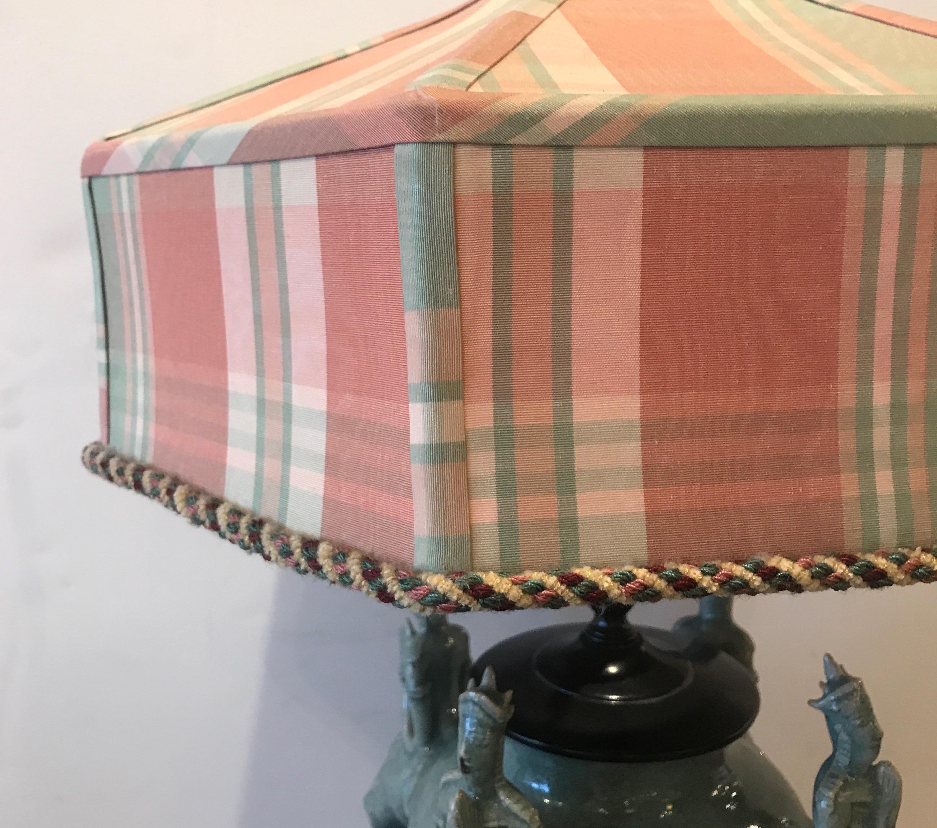 Late 20th Century Chinese Celedon Porcelain Lamp with Custom Shade