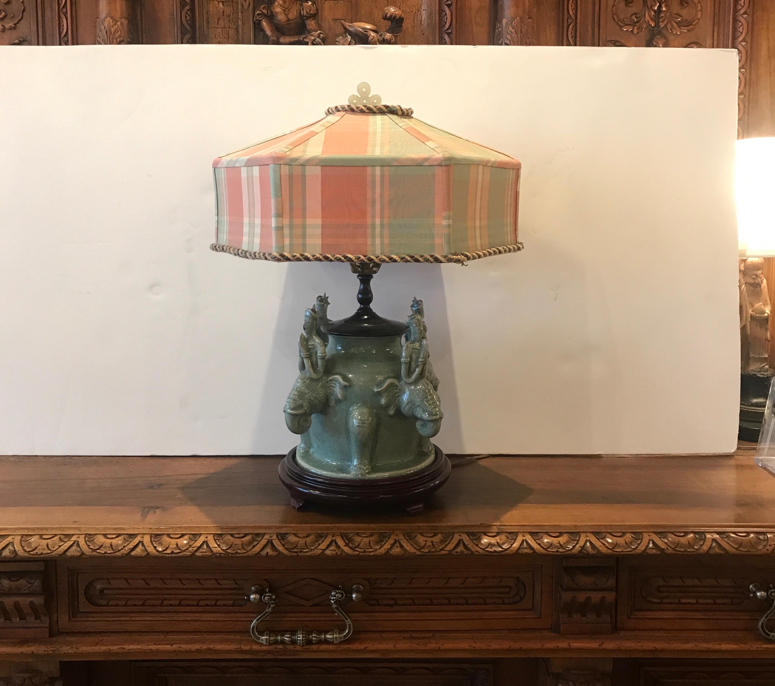 Chinese Celedon Porcelain Lamp with Custom Shade 4