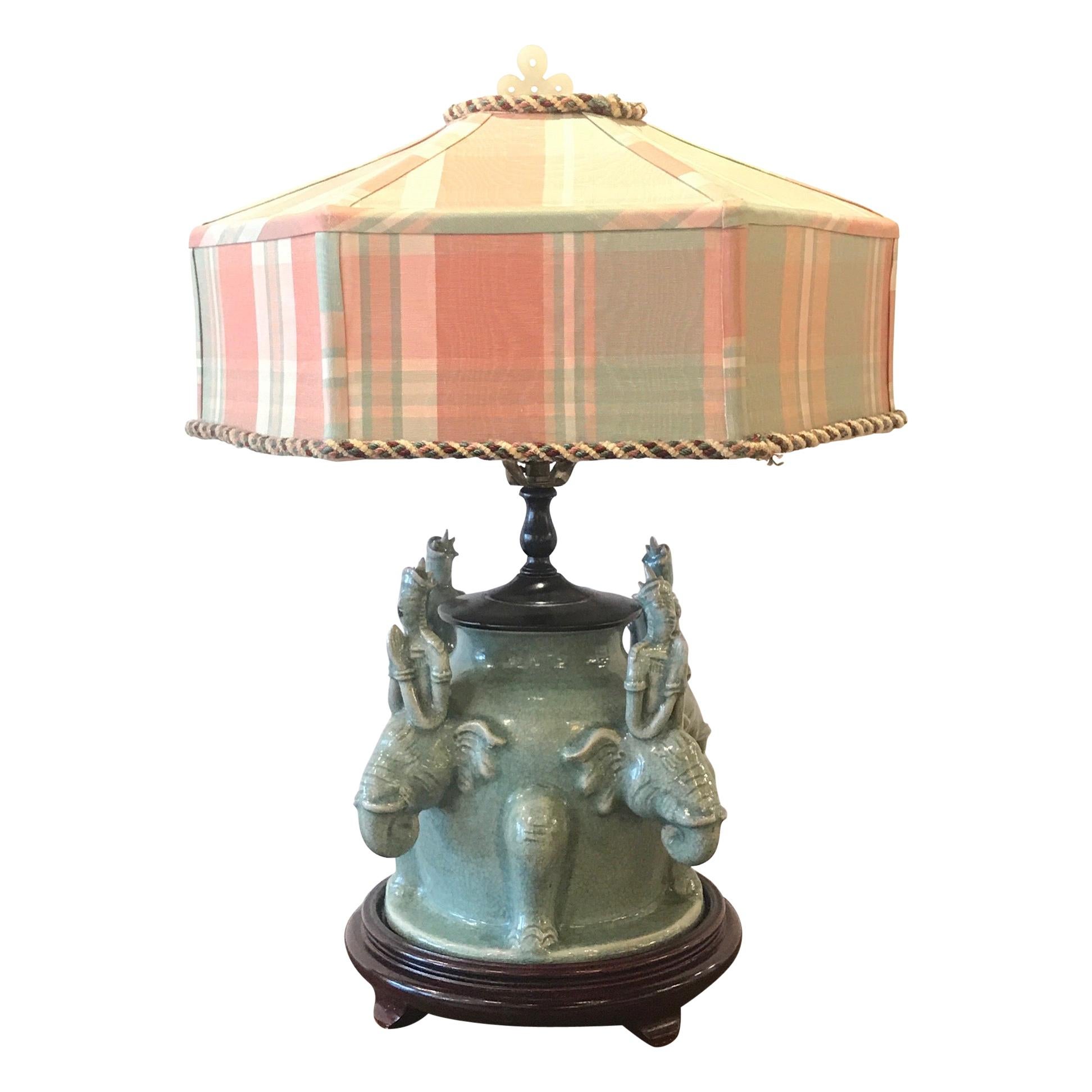Chinese Celedon Porcelain Lamp with Custom Shade