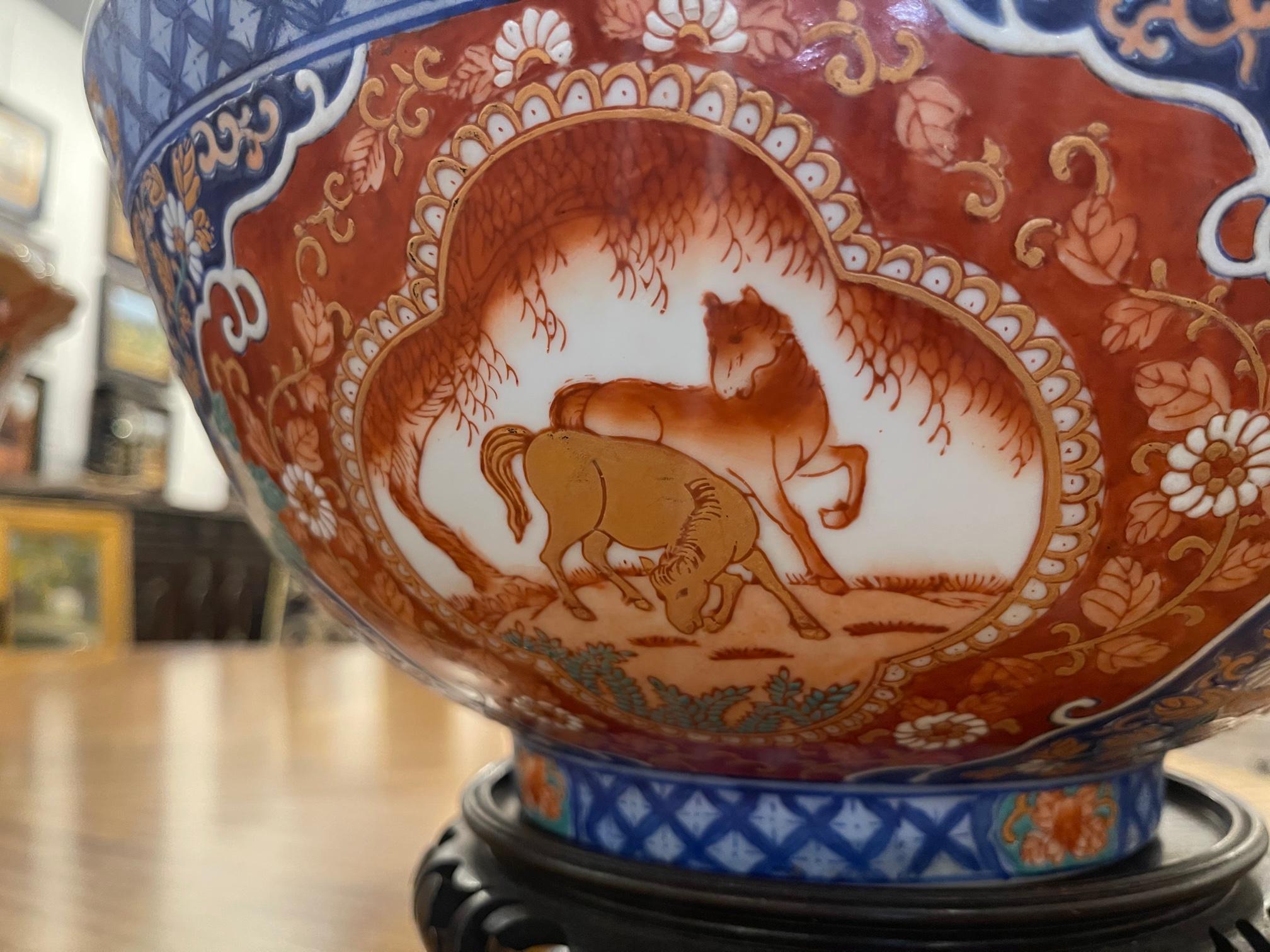 Chinese Center or Punch Bowl on Wood Stand Made by Maitland Smith, 20th Century 5