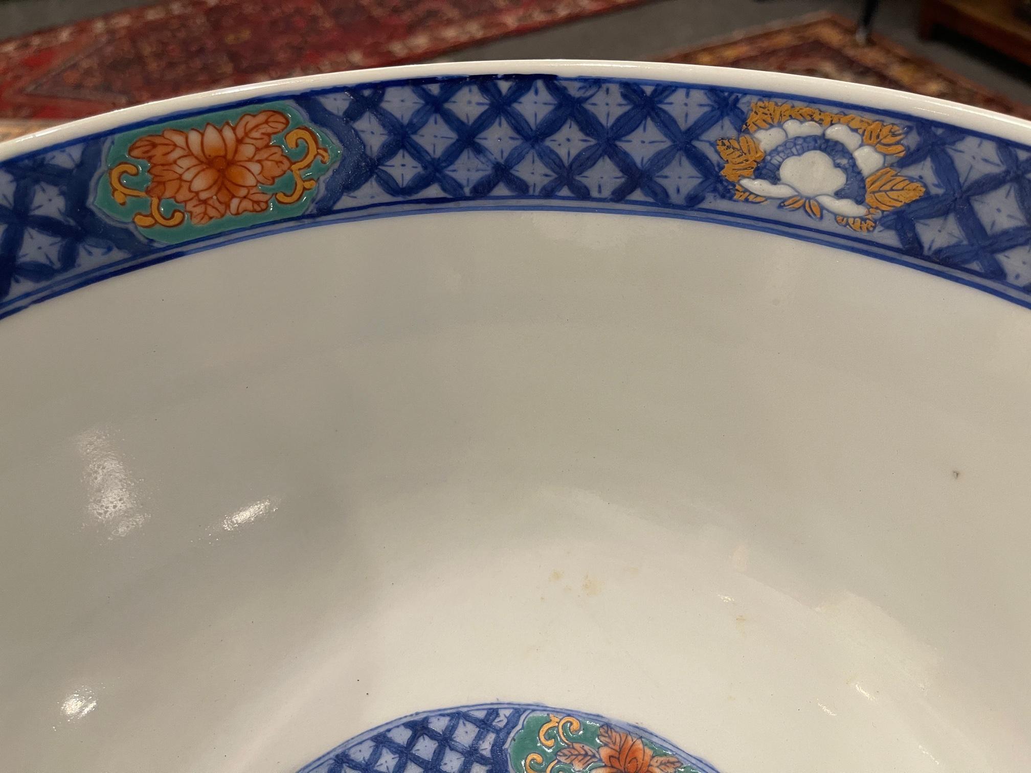 Chinese Center or Punch Bowl on Wood Stand Made by Maitland Smith, 20th Century 4