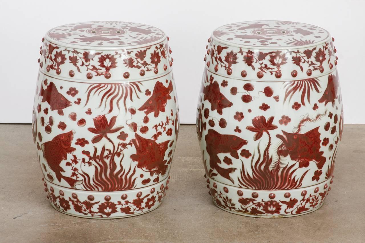 Chinese Export Chinese Ceramic Aquatic Life Garden Stools or Drink Tables