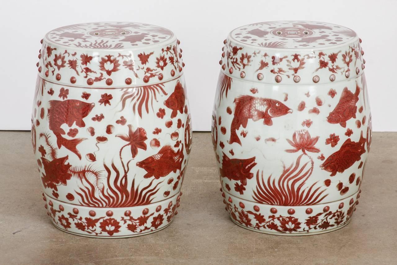 Chinese Ceramic Aquatic Life Garden Stools or Drink Tables 1