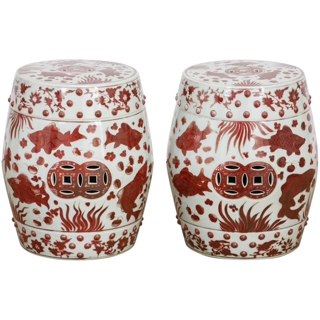 Chinese Ceramic Aquatic Life Garden Stools or Drink Tables