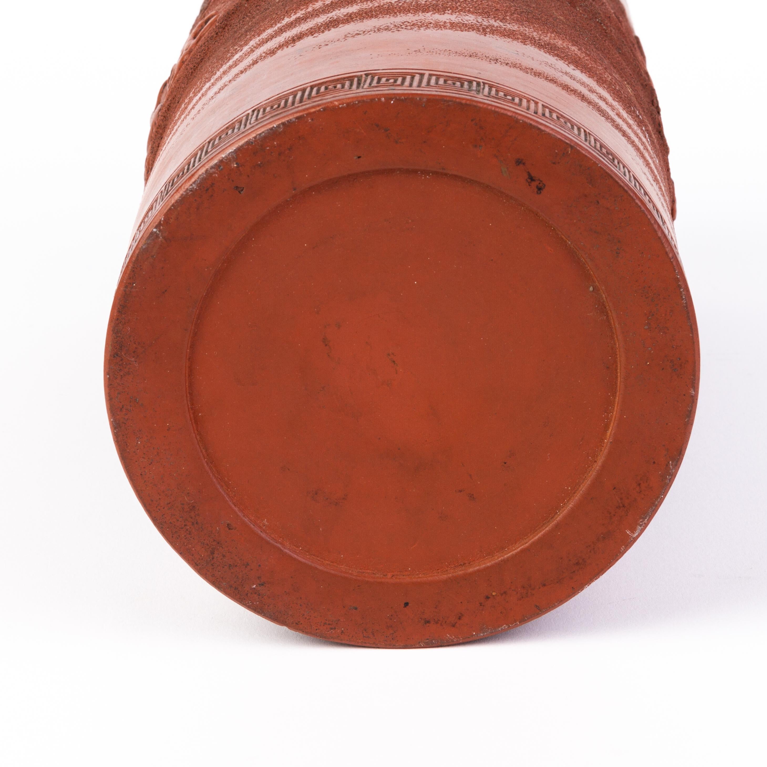 Chinese Ceramic Brush Pot Vase with Relief Dragon 1
