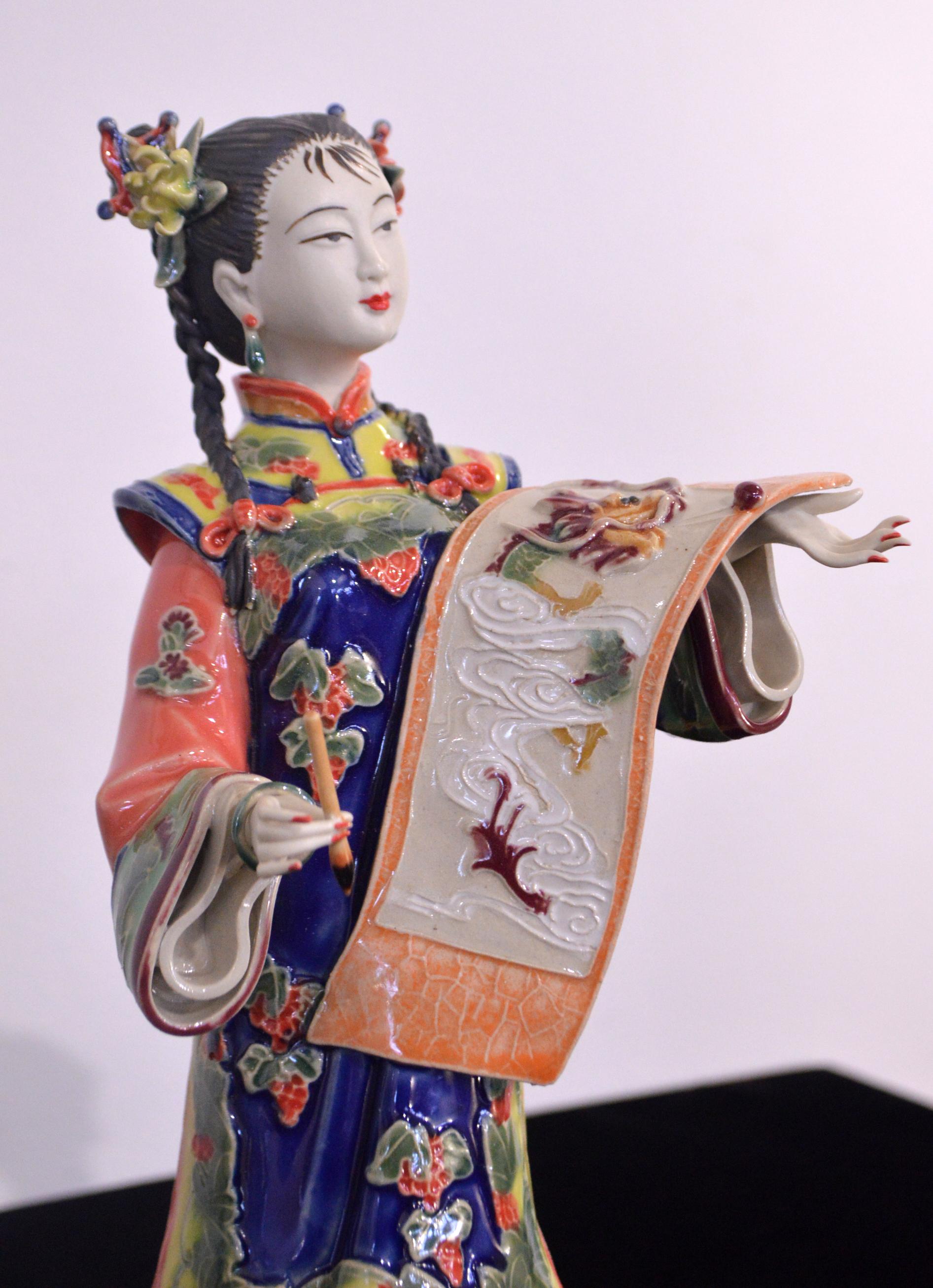 Ming Chinese Ceramic Court Lady Statuette Hand-Crafted For Sale
