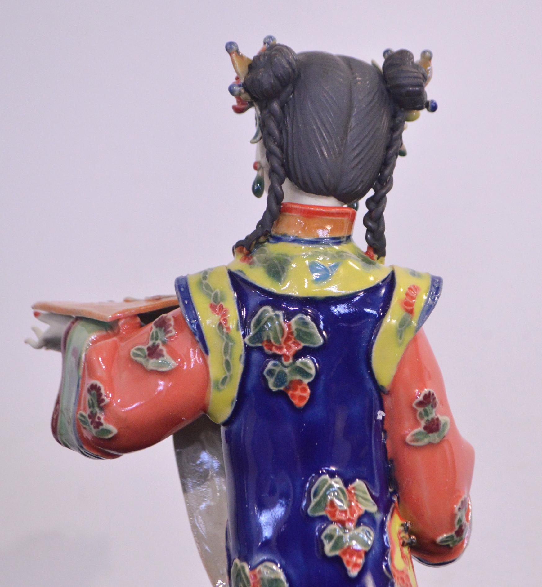Chinese Ceramic Court Lady Statuette Hand-Crafted For Sale 3