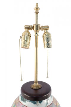 Chinese Ceramic Cream, Orange, and Green Fish Motif Porcelain Table Lamp