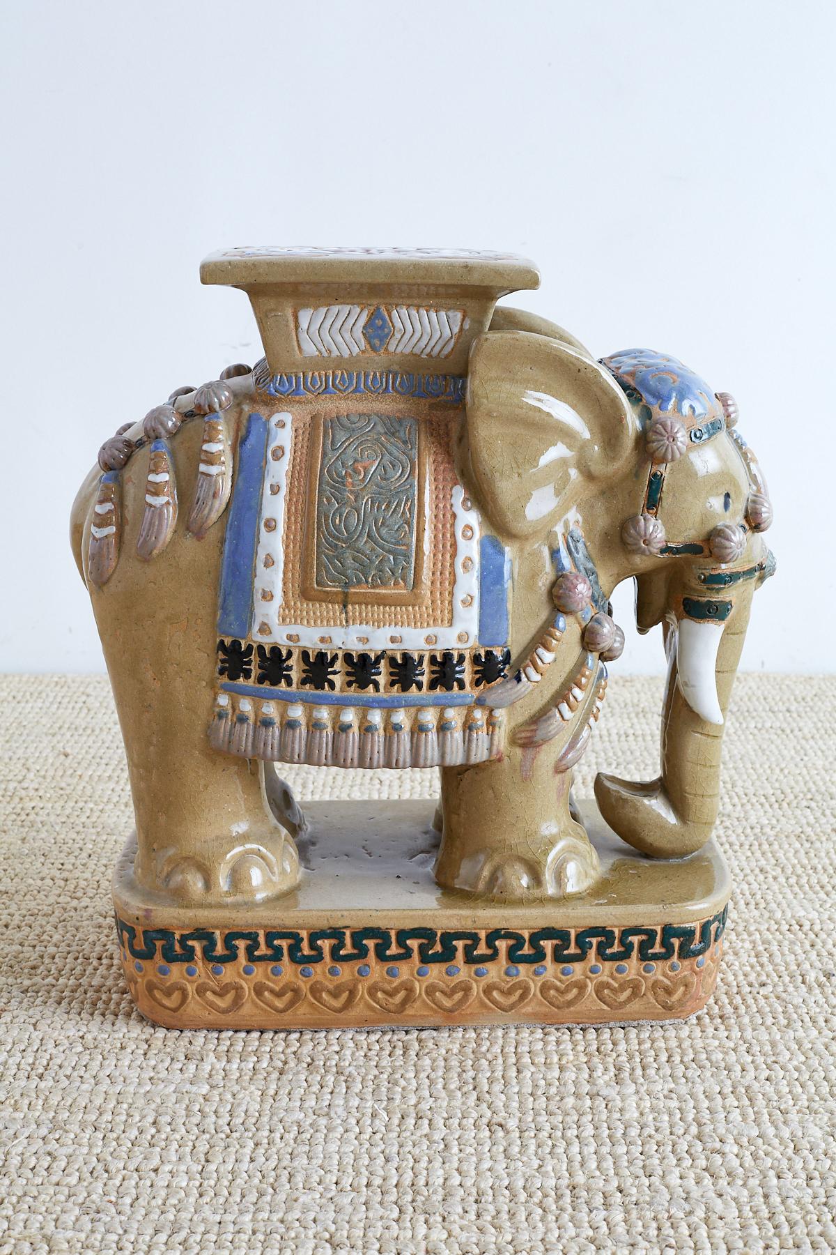 Mid-Century Modern Chinese Ceramic Elephant Garden Stool or Drink Table