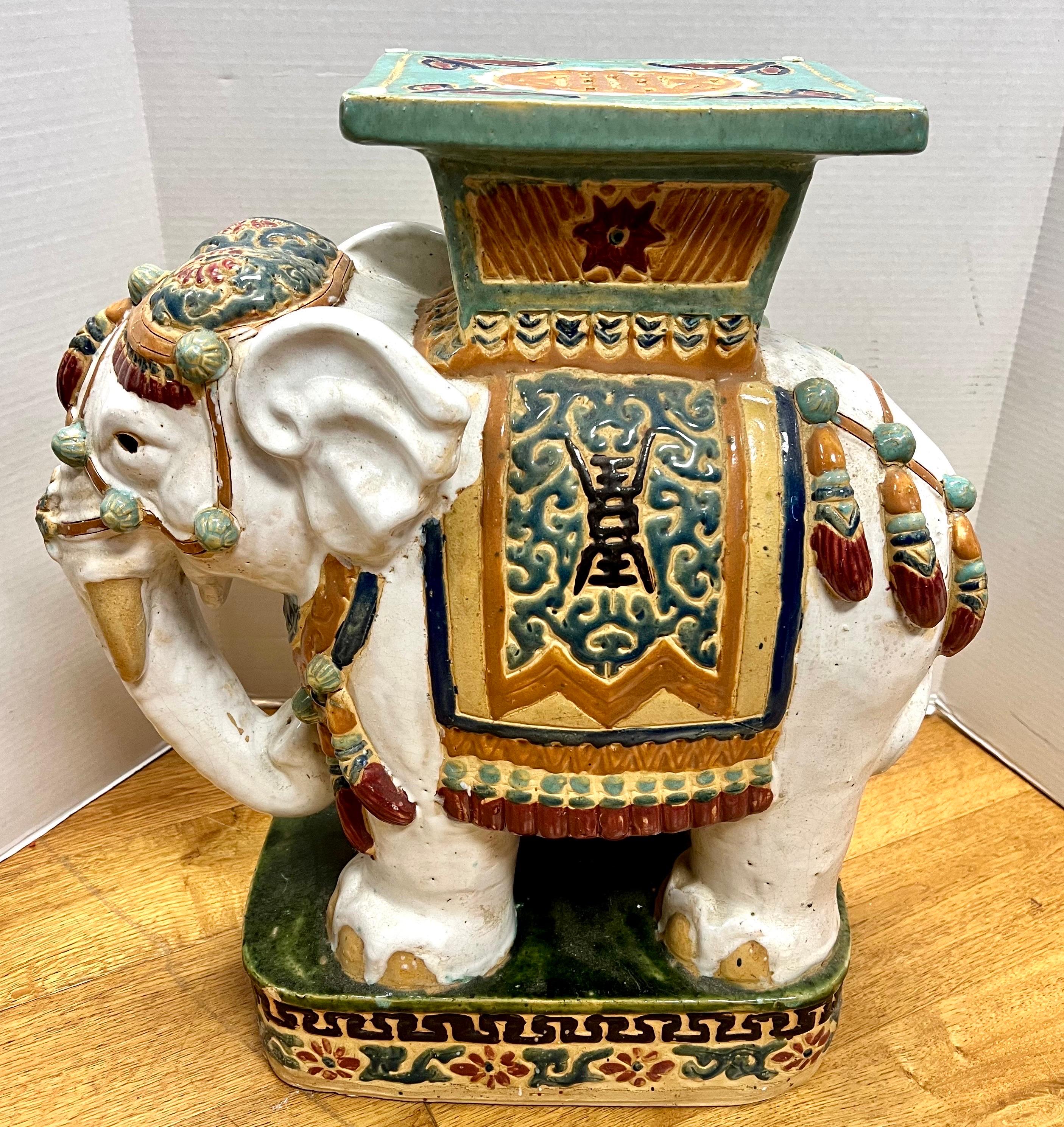 Colorful hamd painted Chinese ceramic garden stool, pedestal. Comes with removable round glass to be used as a small table. Glass measures 22