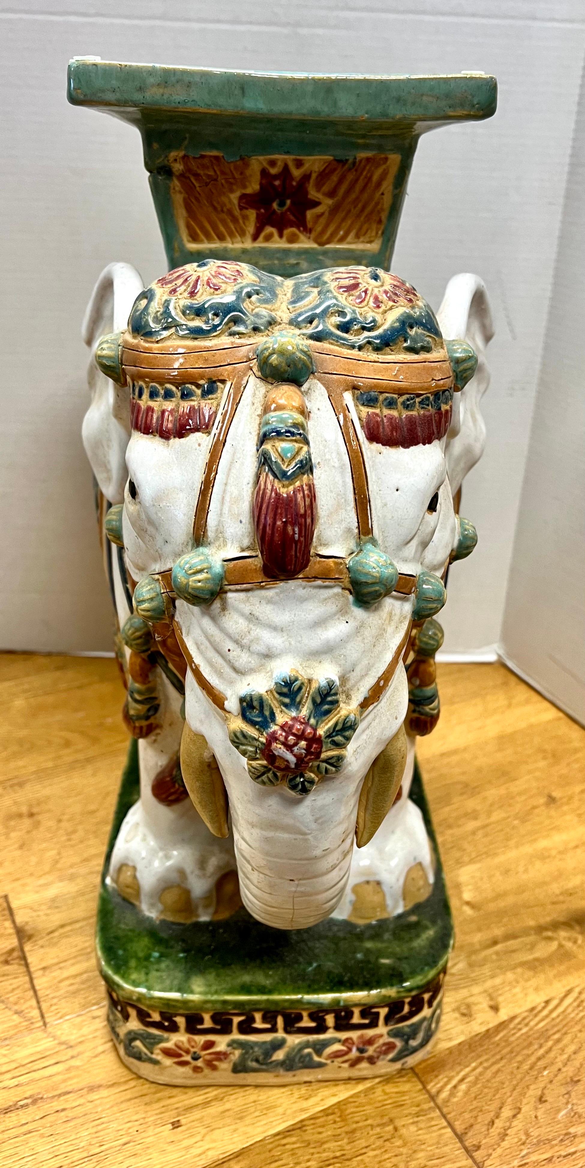 Chinoiserie Chinese Ceramic Elephant Garden Stool Pedestal Table