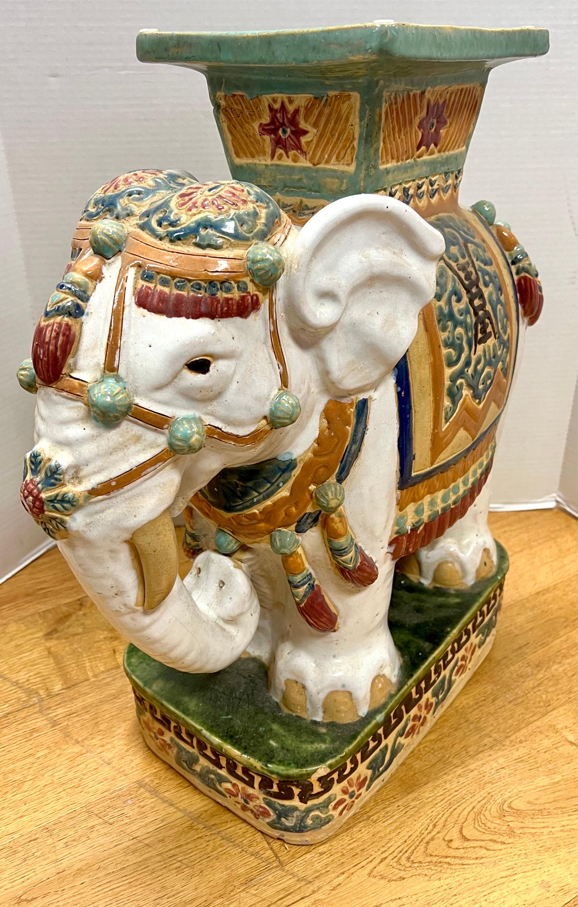 Chinese Ceramic Elephant Garden Stool Pedestal Table In Good Condition In West Hartford, CT