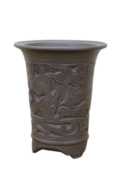 Chinese Ceramic Flower Frog Bonsai Dragon Bud Vase w Cloud Feet 7"