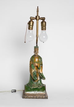 Chinese Ceramic Glazed Figurine Table Lamp in the Tang Dynasty Style