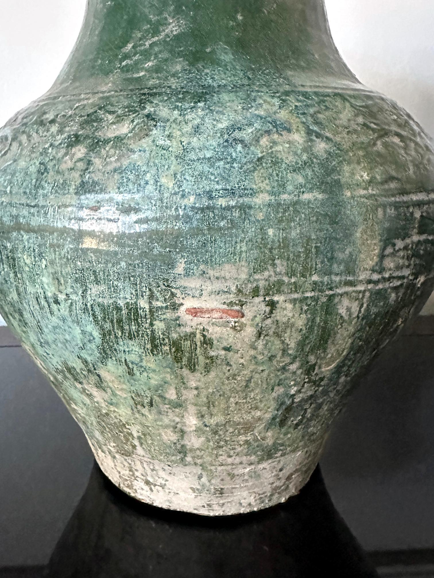 Chinese Ceramic Hu Jar with Green Glaze Han Dynasty For Sale 4