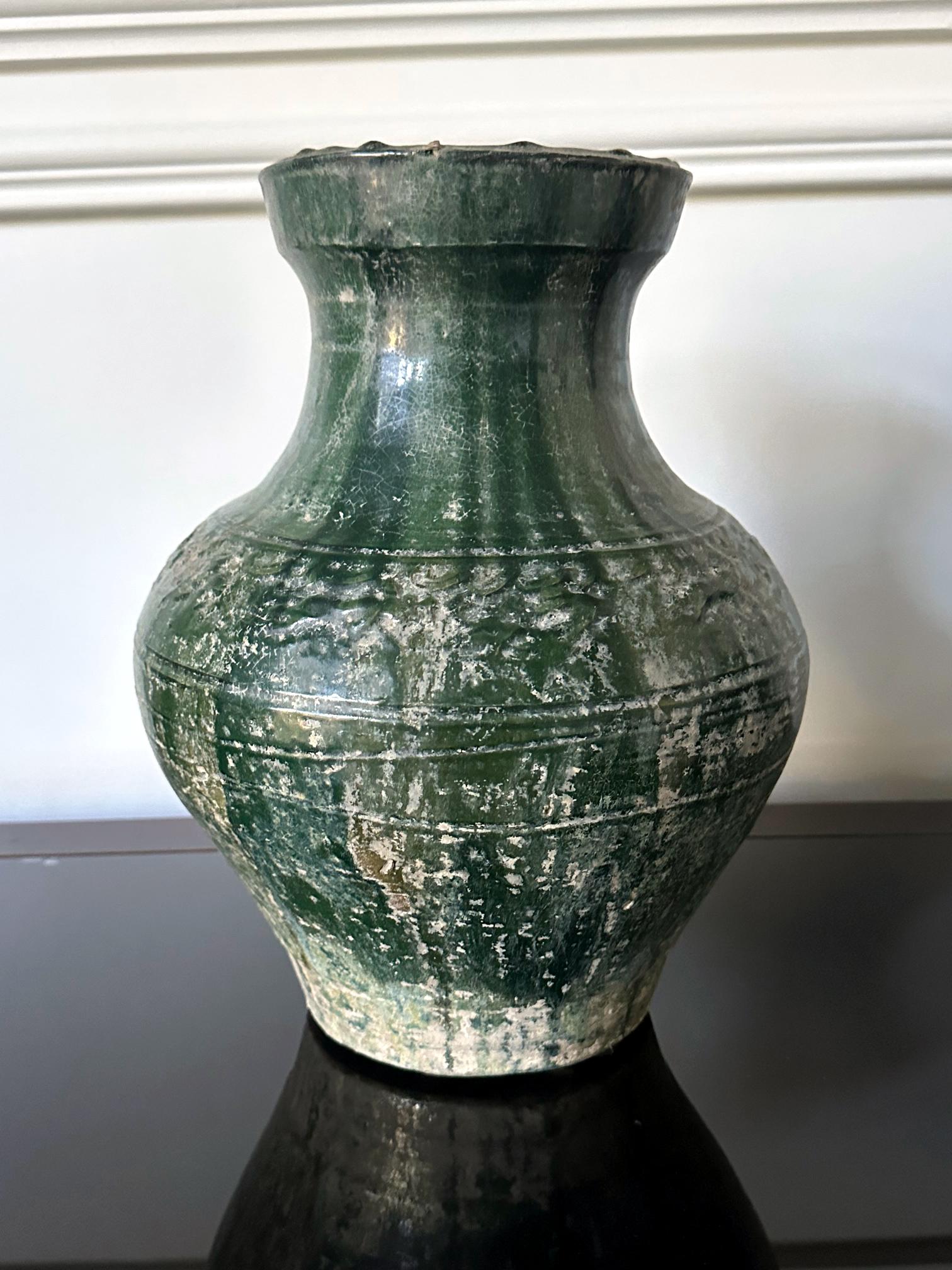 Chinese Ceramic Hu Jar with Green Glaze Han Dynasty For Sale 5