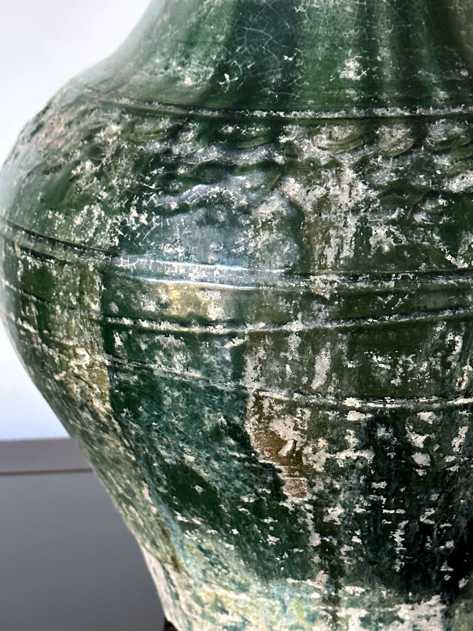 Chinese Ceramic Hu Jar with Green Glaze Han Dynasty For Sale 6