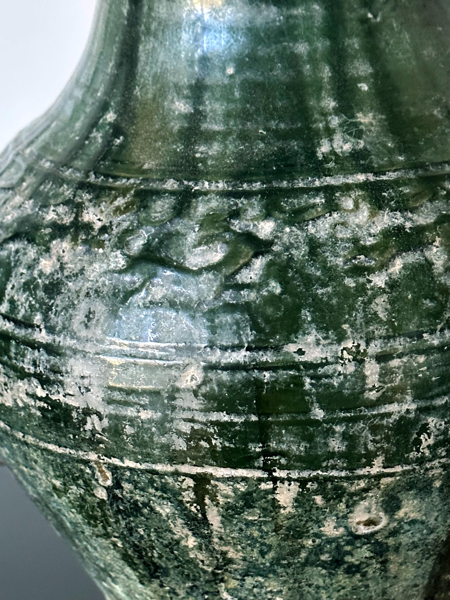 Chinese Ceramic Hu Jar with Green Glaze Han Dynasty For Sale 8