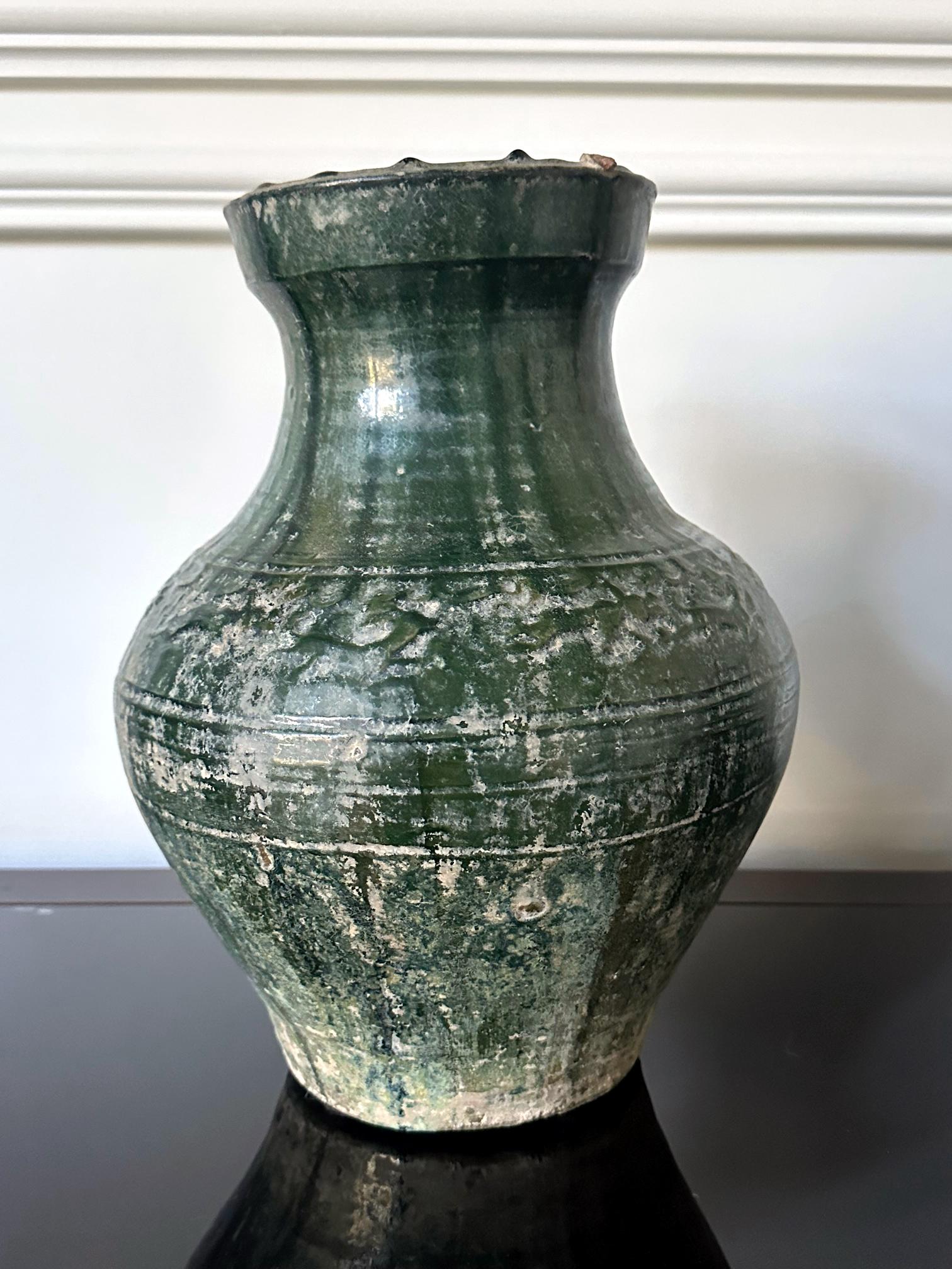 Chinese Ceramic Hu Jar with Green Glaze Han Dynasty For Sale 9
