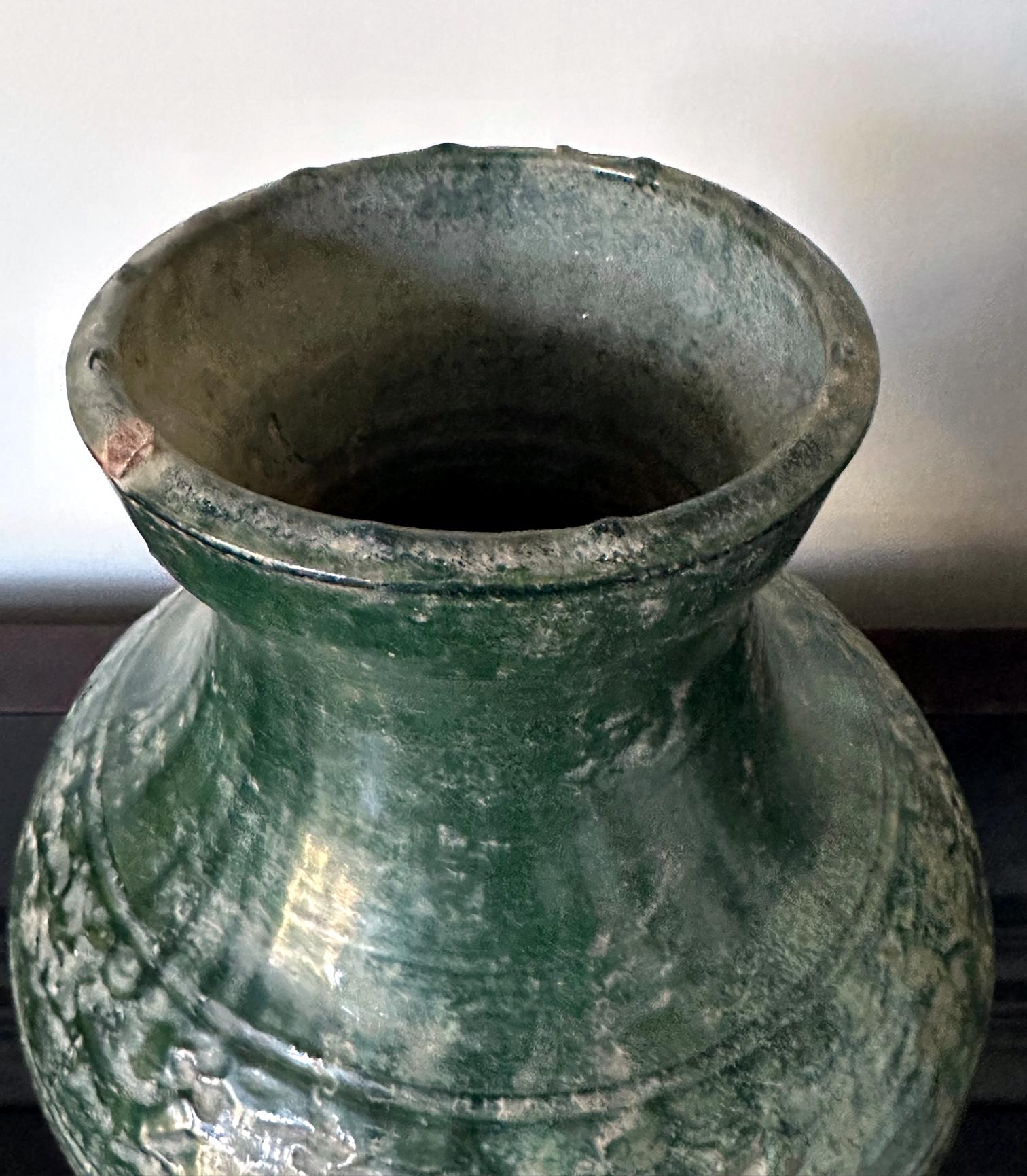 Chinese Ceramic Hu Jar with Green Glaze Han Dynasty For Sale 1