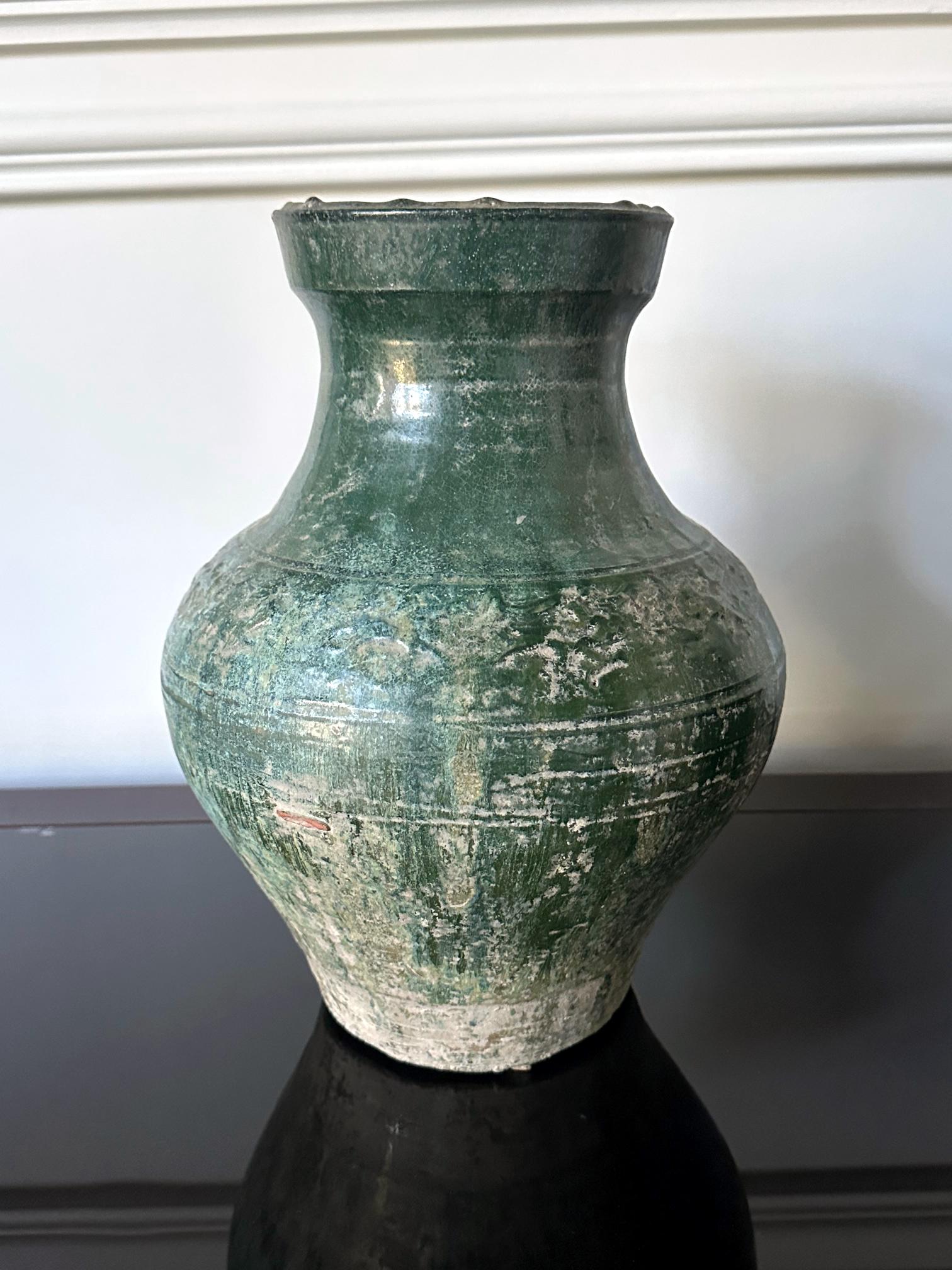 Chinese Ceramic Hu Jar with Green Glaze Han Dynasty For Sale 3