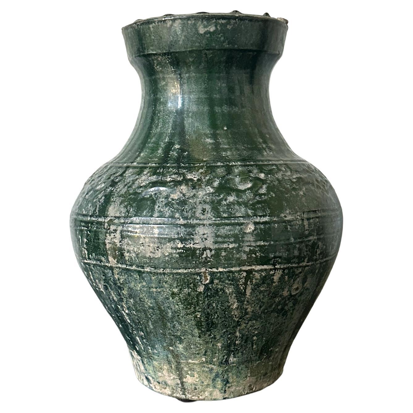 Chinese Ceramic Hu Jar with Green Glaze Han Dynasty For Sale