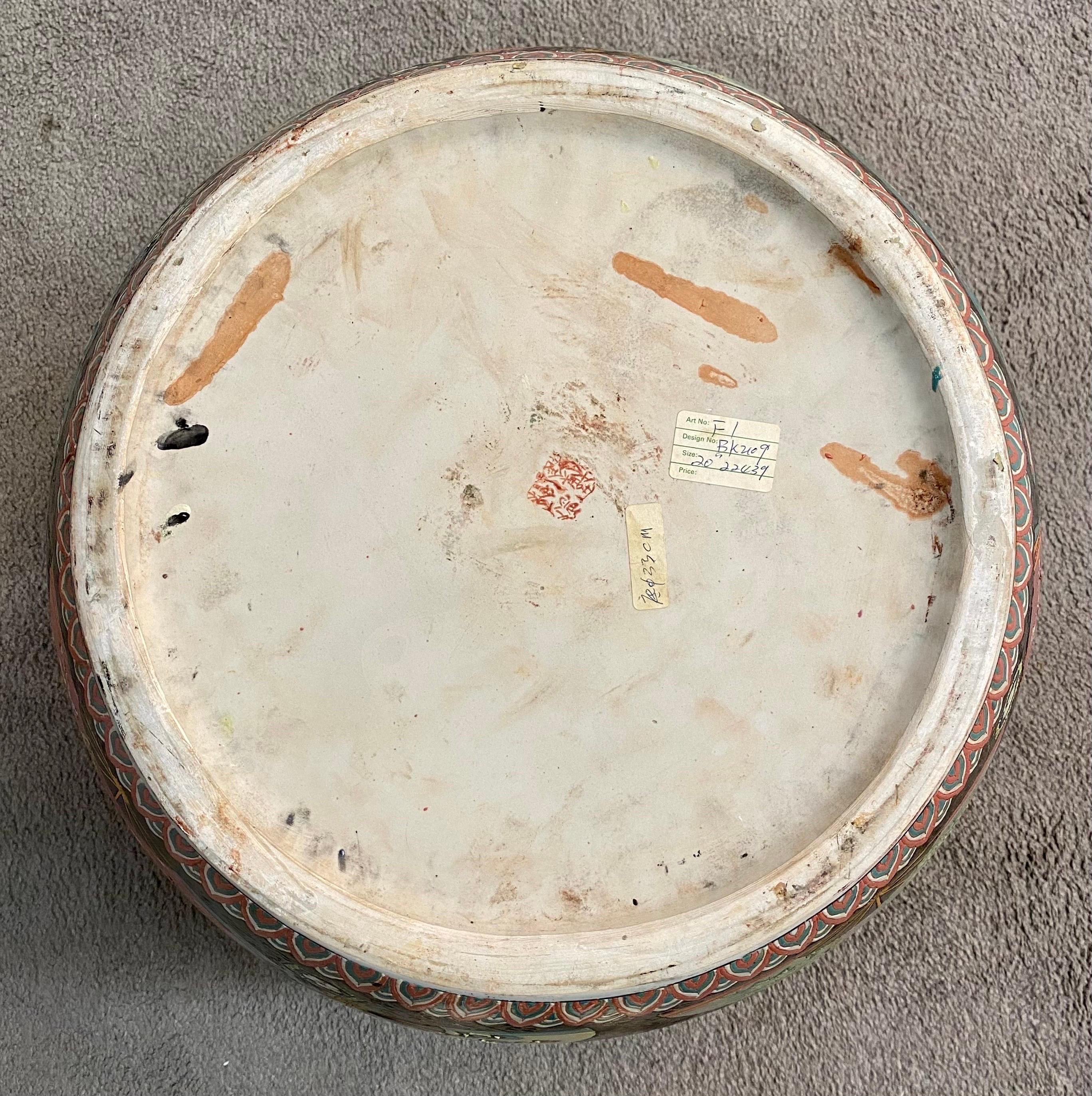 Chinese Ceramic Large Fish Bowl Jardiniere or Planter with Carved Wood Stand 5