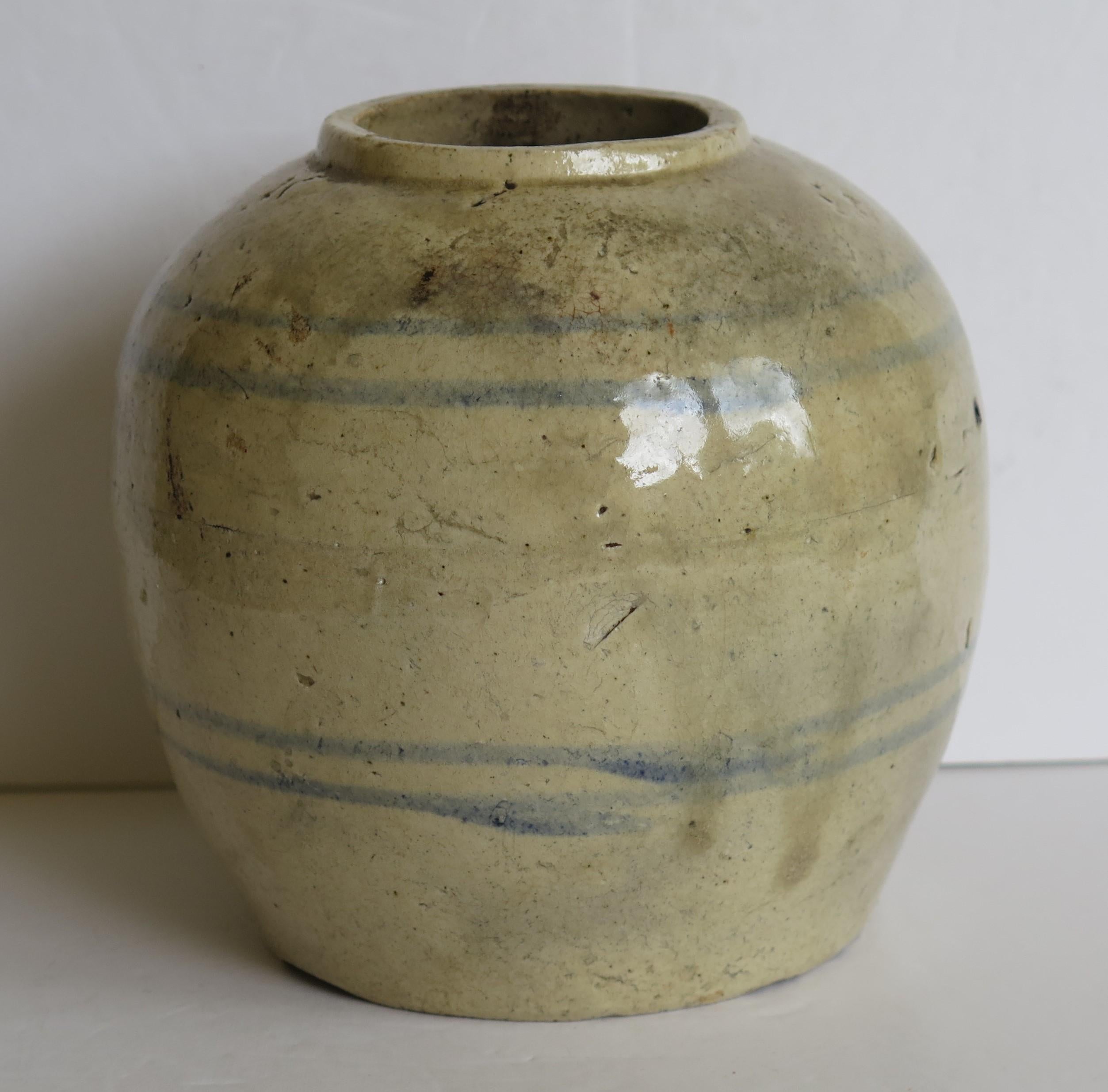 Hand-Crafted Chinese Ceramic Ming Provincial Jar or Vase Celadon Glaze, Early 17th Century