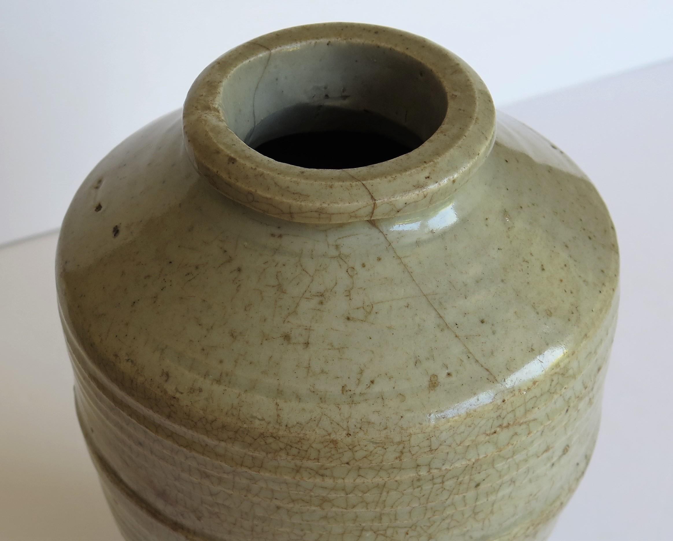Chinese Ceramic Ming Yao Jar or Vase Celadon Glaze, Early 17th Century 6