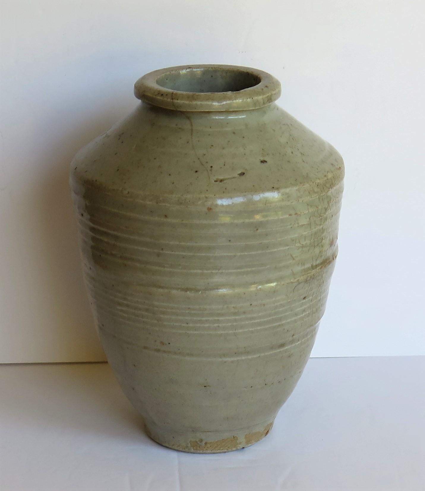 Chinese Ceramic Ming Yao Jar or Vase Celadon Glaze, Early 17th Century In Good Condition In Lincoln, Lincolnshire
