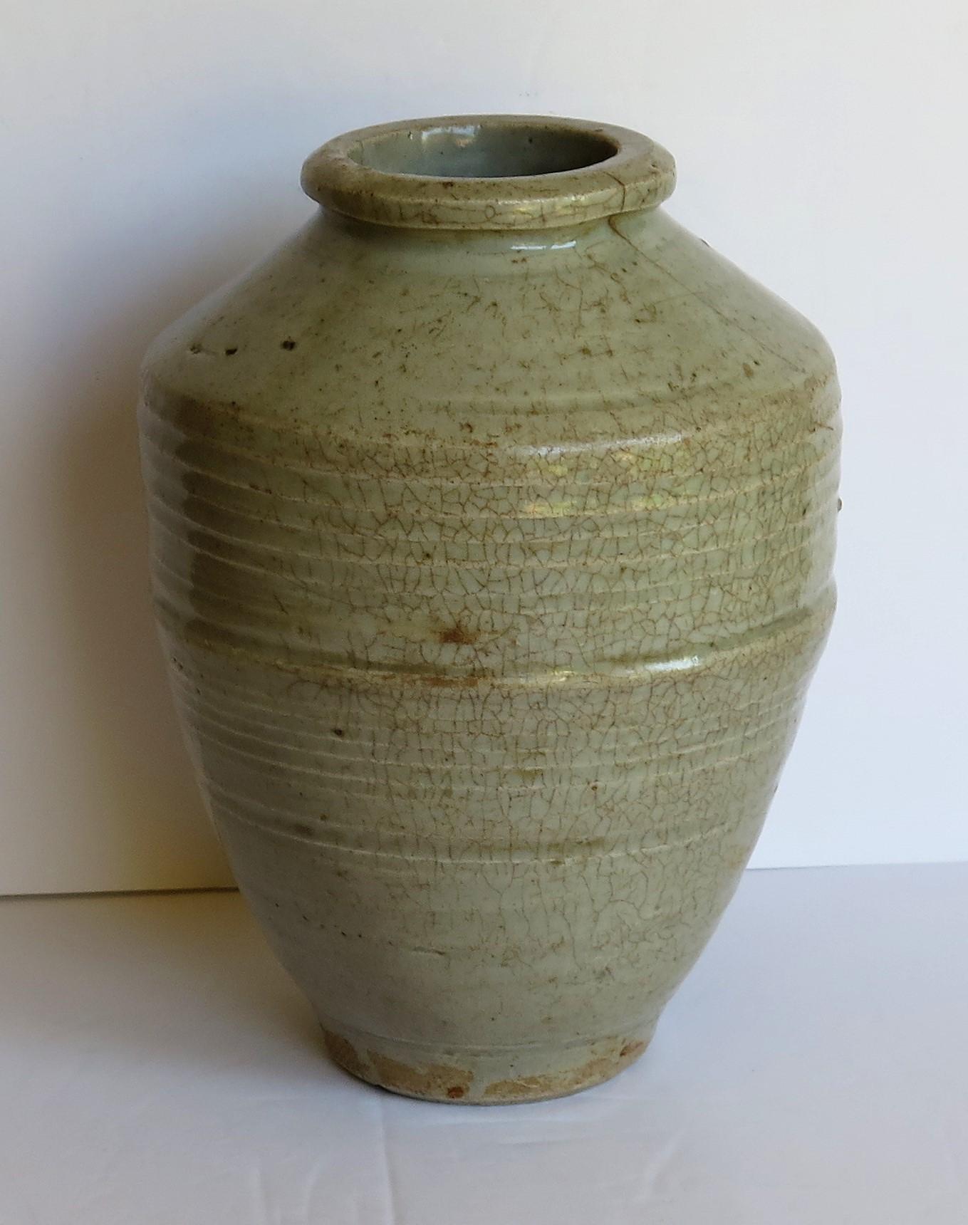 Chinese Ceramic Ming Yao Jar or Vase Celadon Glaze, Early 17th Century 1