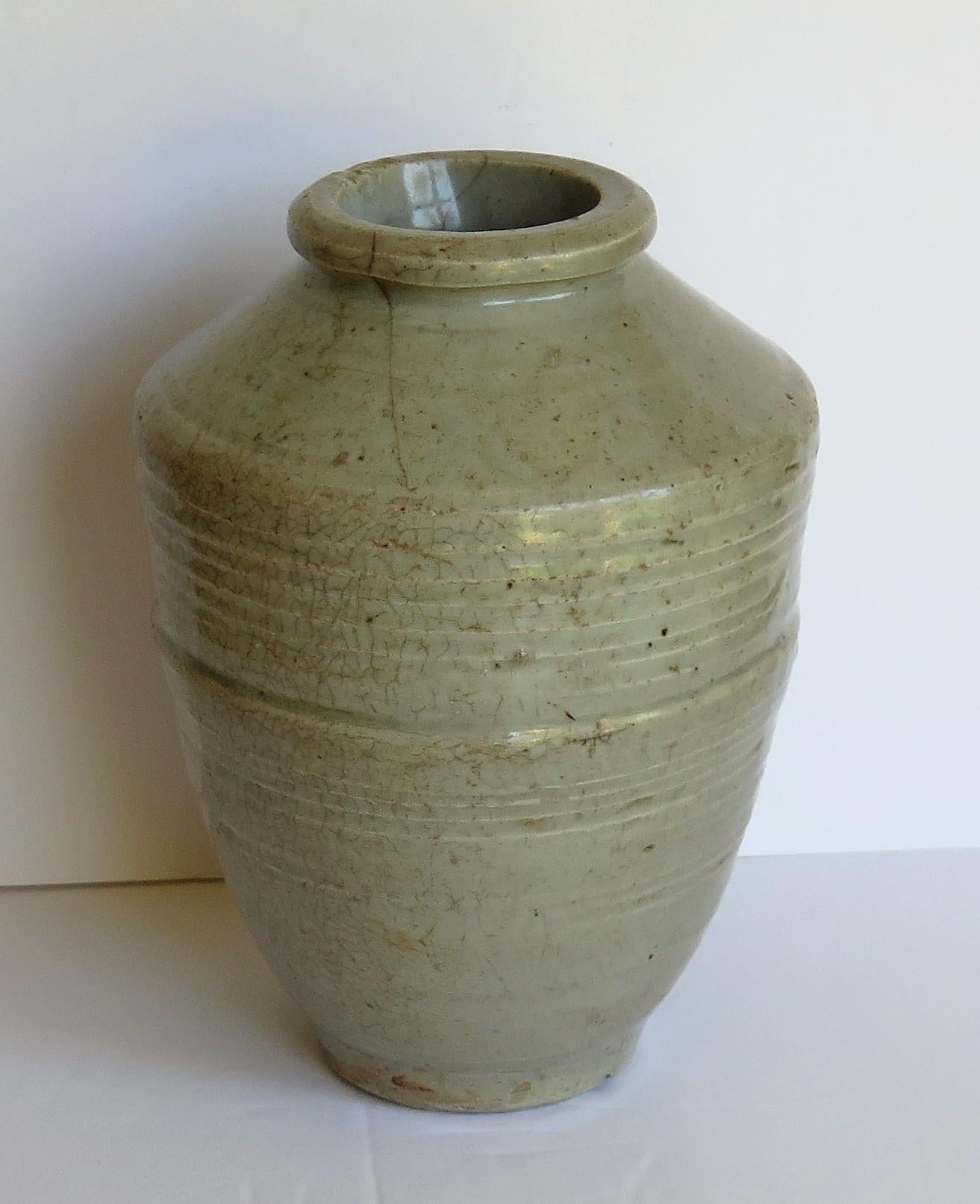 Chinese Ceramic Ming Yao Jar or Vase Celadon Glaze, Early 17th Century 2