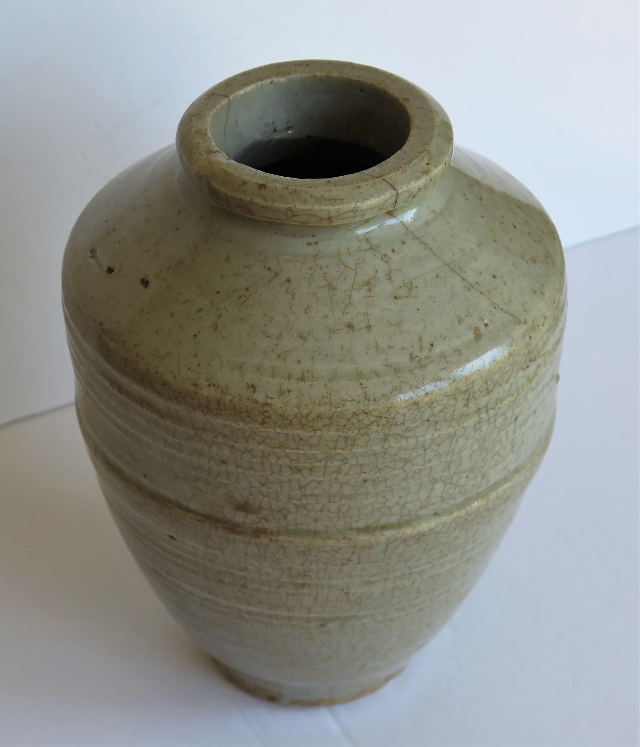 Chinese Ceramic Ming Yao Jar or Vase Celadon Glaze, Early 17th Century 3