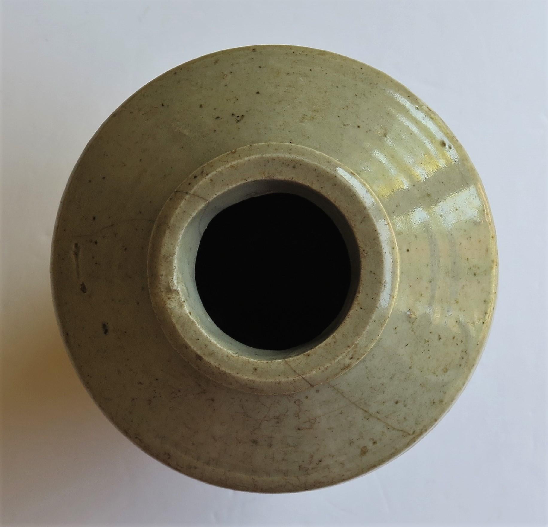 Chinese Ceramic Ming Yao Jar or Vase Celadon Glaze, Early 17th Century 5