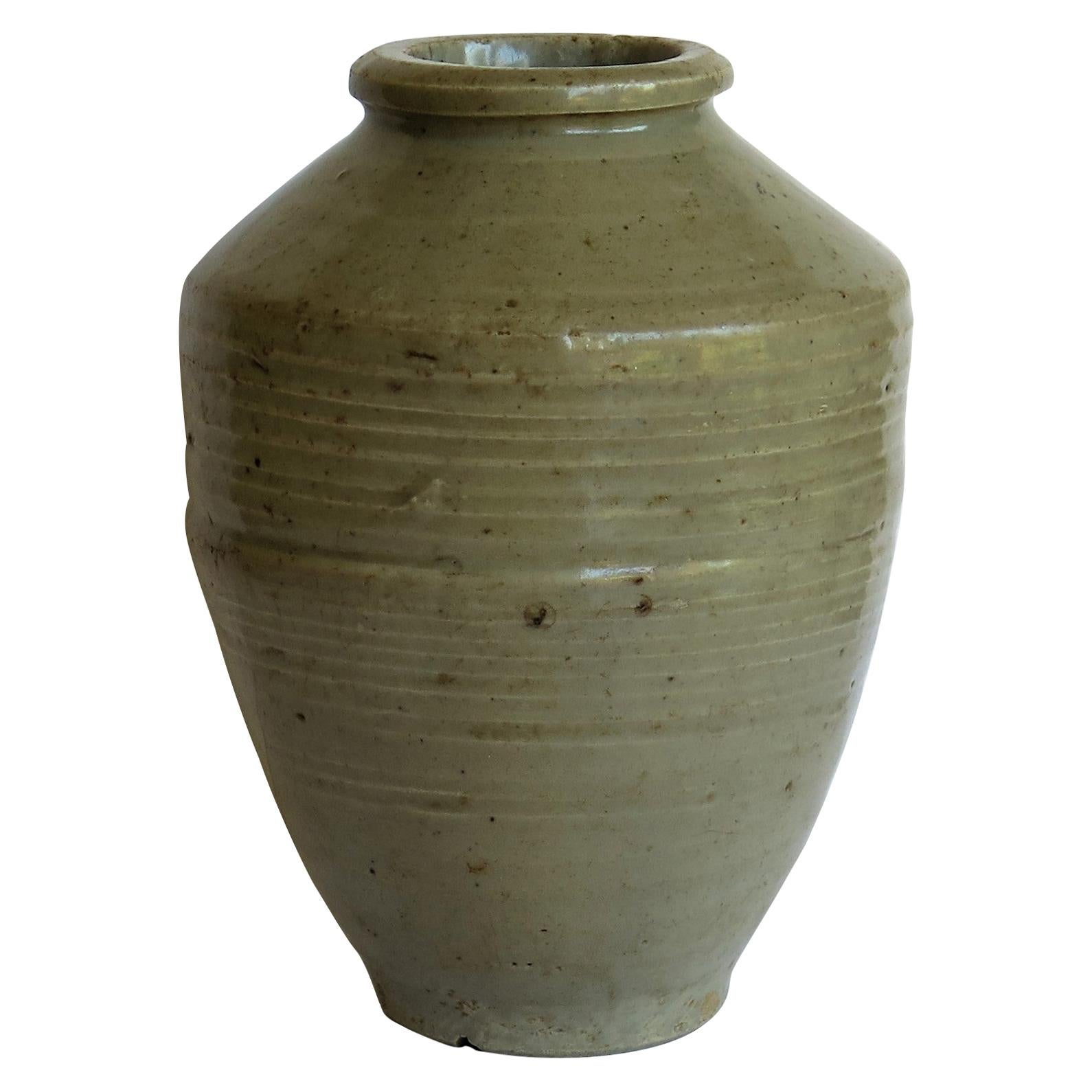 Chinese Ceramic Ming Yao Jar or Vase Celadon Glaze, Early 17th Century