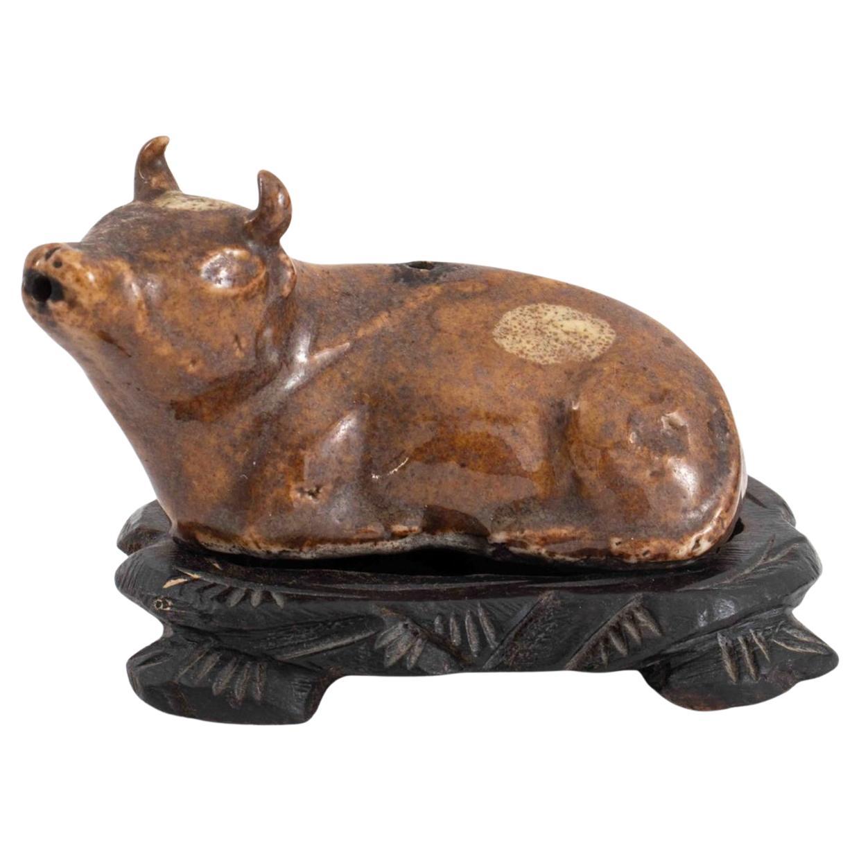 Chinese Ceramic Ox Form Water Dropper on Stand