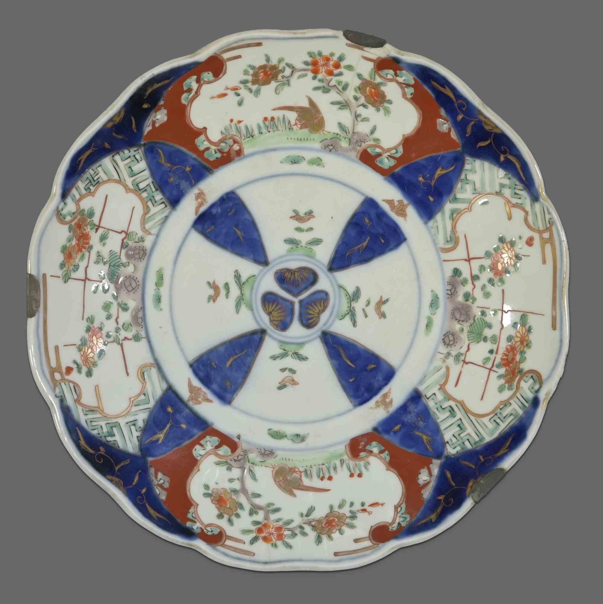 Enameled Chinese Ceramic Plate, Late 19th Century  For Sale