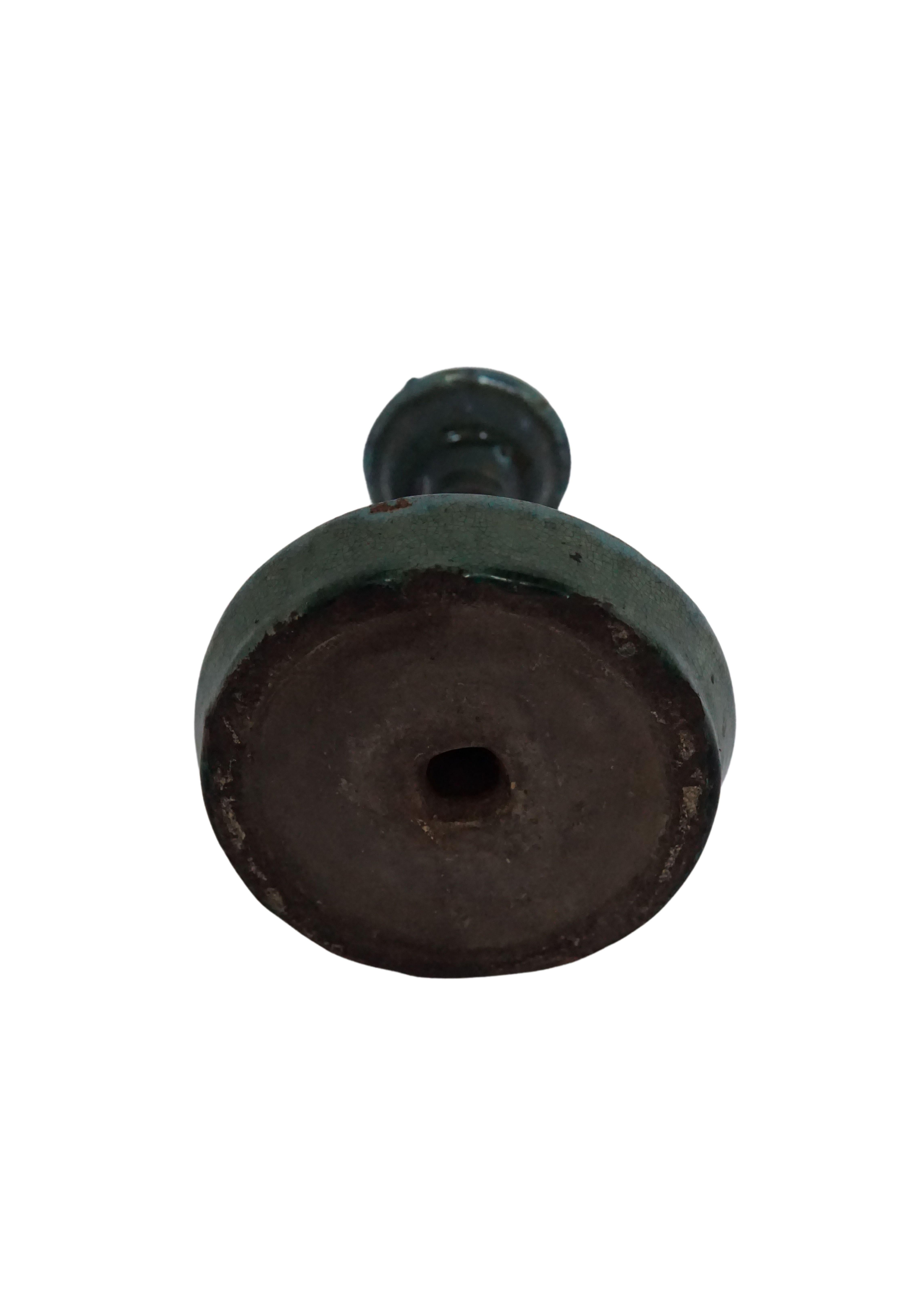 Glazed Chinese Ceramic 'Shiwan' Oil Lamp / Candle Holder, Green Glaze, c. 1900 For Sale
